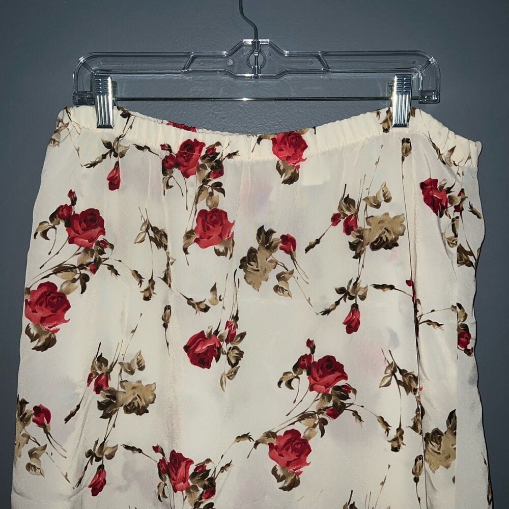 Vintage Cottagecore Cream and Rose Floral Print Semi Sheer Maxi Skirt Size 16 P - Picture 4 of 8